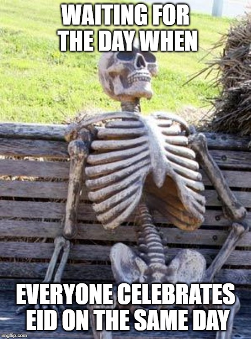 Waiting Skeleton Meme | WAITING FOR THE DAY WHEN; EVERYONE CELEBRATES EID ON THE SAME DAY | image tagged in memes,waiting skeleton | made w/ Imgflip meme maker