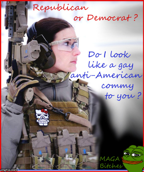 Republican or Demitwat ? | image tagged in democrats,republicans,girls with guns,politics lol,lol so funny,memes | made w/ Imgflip meme maker