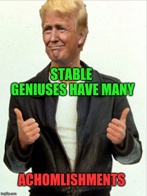 Fonzie Trump | STABLE GENIUSES HAVE MANY; ACHOMLISHMENTS | image tagged in fonzie trump | made w/ Imgflip meme maker