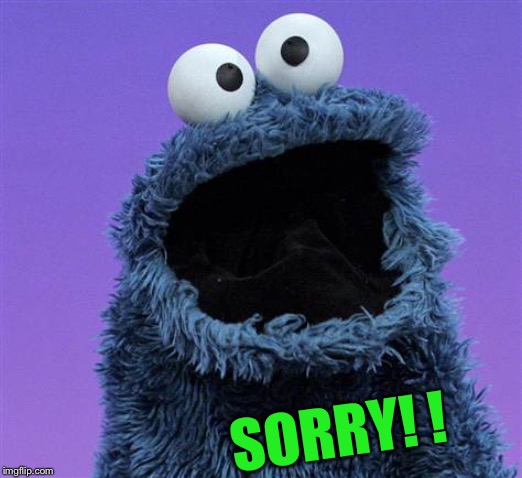 cookie monster | SORRY! ! | image tagged in cookie monster | made w/ Imgflip meme maker