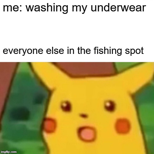 Surprised Pikachu Meme | me: washing my underwear everyone else in the fishing spot | image tagged in memes,surprised pikachu | made w/ Imgflip meme maker