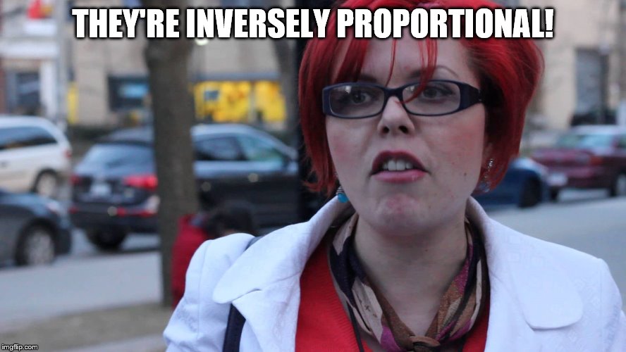 Feminazi | THEY'RE INVERSELY PROPORTIONAL! | image tagged in feminazi | made w/ Imgflip meme maker