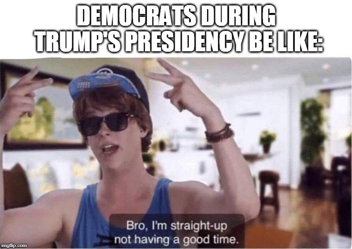 Bro I'm straight up not having a good time | DEMOCRATS DURING TRUMP'S PRESIDENCY BE LIKE: | image tagged in bro i'm straight up not having a good time,memes | made w/ Imgflip meme maker