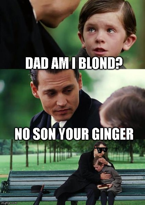 Finding Neverland Meme | DAD AM I BLOND? NO SON YOUR GINGER | image tagged in memes,finding neverland | made w/ Imgflip meme maker