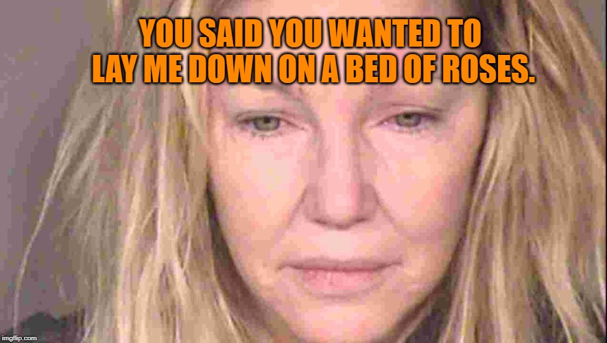 Heather Locklear | YOU SAID YOU WANTED TO LAY ME DOWN ON A BED OF ROSES. | image tagged in heather locklear | made w/ Imgflip meme maker