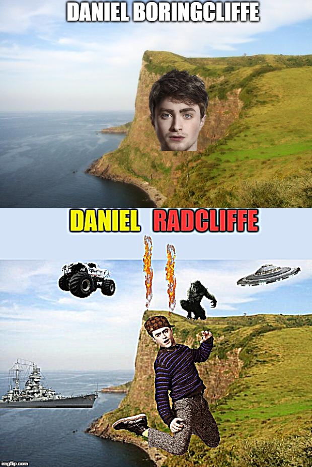 I'm no photoshop wizard but oh well |  DANIEL BORINGCLIFFE | image tagged in daniel radcliffe,ufo,werewolf,boring,cliff,rad | made w/ Imgflip meme maker