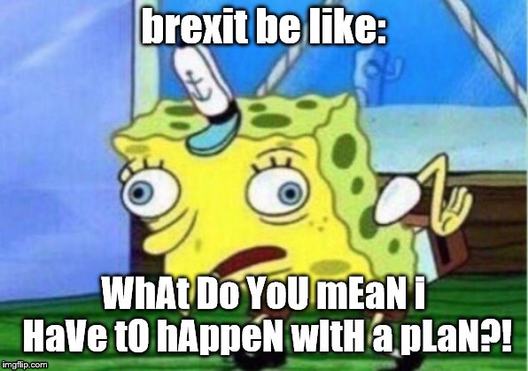 Mocking Spongebob Meme | brexit be like:; WhAt Do YoU mEaN i HaVe tO hAppeN wItH a pLaN?! | image tagged in memes,mocking spongebob | made w/ Imgflip meme maker