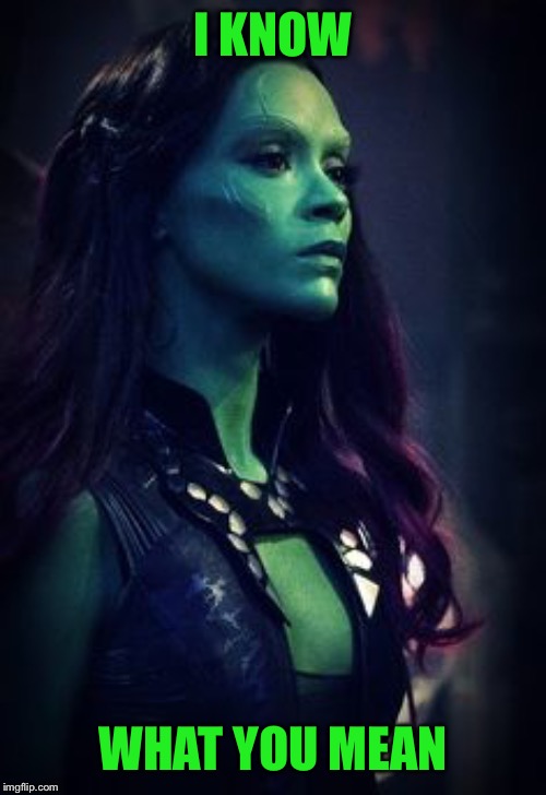 Gamora | I KNOW WHAT YOU MEAN | image tagged in gamora | made w/ Imgflip meme maker