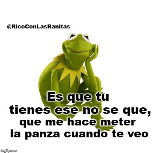 Kermit the frog | @RicoConLasRanitas; Es que tu tienes ese no se que, que me hace meter la panza cuando te veo | image tagged in kermit the frog | made w/ Imgflip meme maker