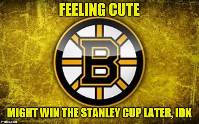 only hockey fans will get this | FEELING CUTE; MIGHT WIN THE STANLEY CUP LATER, IDK | image tagged in hockey,boston,stanley cup | made w/ Imgflip meme maker