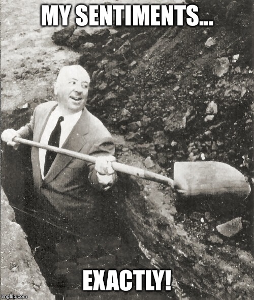 Hitchcock Digging Grave | MY SENTIMENTS... EXACTLY! | image tagged in hitchcock digging grave | made w/ Imgflip meme maker