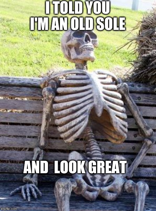 Waiting Skeleton | I TOLD YOU I'M AN OLD SOLE; AND  LOOK GREAT | image tagged in memes,waiting skeleton | made w/ Imgflip meme maker