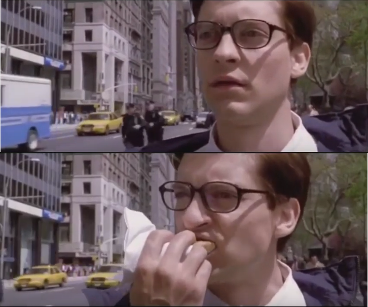 Peter parker eating a hot dog Blank Meme Template