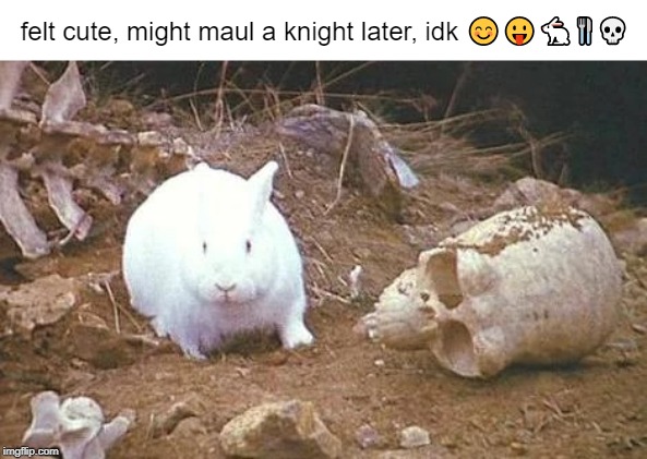 Instahoe of Caerbannog | felt cute, might maul a knight later, idk 😊😛🐇🍴💀 | image tagged in holy grail,monty python,beast of caerbannog,bunny,rabbit,monty python and the holy grail | made w/ Imgflip meme maker