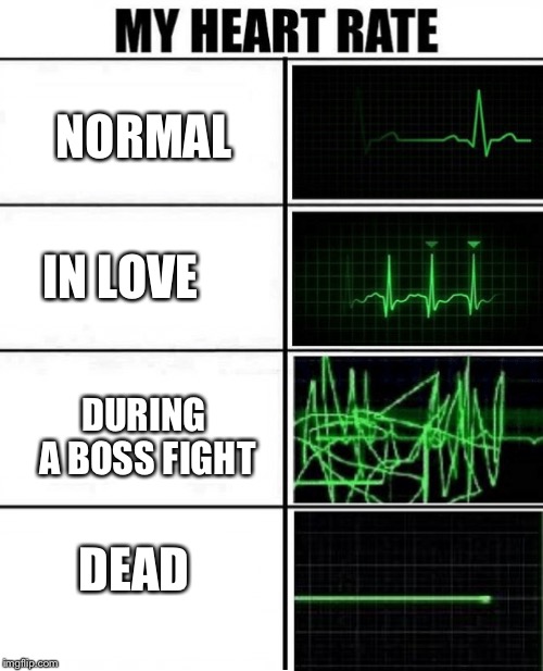 Heartbeat 4step | IN LOVE; NORMAL; DURING A BOSS FIGHT; DEAD | image tagged in heartbeat 4step | made w/ Imgflip meme maker