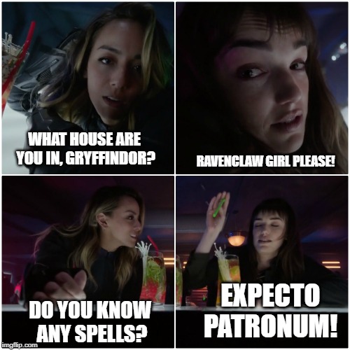 Harry Potter References in Agents of SHIELD | EXPECTO PATRONUM! DO YOU KNOW ANY SPELLS? | image tagged in harry potter,agents of shield,gryffindor,ravenclaw | made w/ Imgflip meme maker