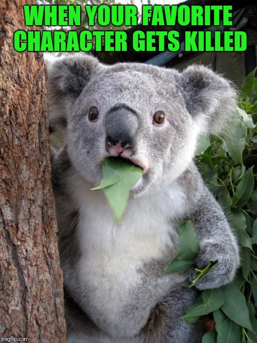 Surprised Koala Meme | WHEN YOUR FAVORITE CHARACTER GETS KILLED | image tagged in memes,surprised koala | made w/ Imgflip meme maker