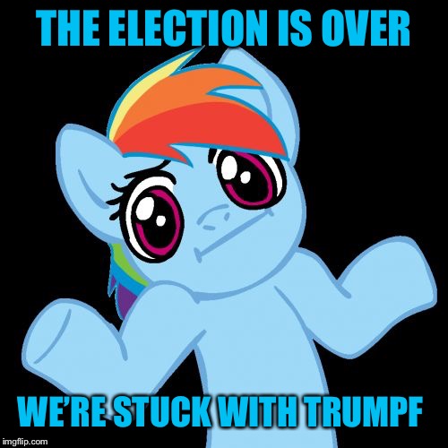 Pony Shrugs Meme | THE ELECTION IS OVER WE’RE STUCK WITH TRUMPF | image tagged in memes,pony shrugs | made w/ Imgflip meme maker