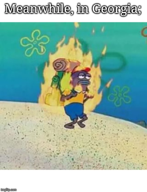 spongebob on fire | Meanwhile, in Georgia; | image tagged in spongebob on fire | made w/ Imgflip meme maker