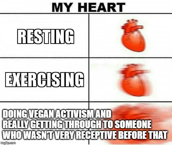 MY HEART | DOING VEGAN ACTIVISM AND REALLY GETTING THROUGH TO SOMEONE WHO WASN'T VERY RECEPTIVE BEFORE THAT | image tagged in my heart | made w/ Imgflip meme maker