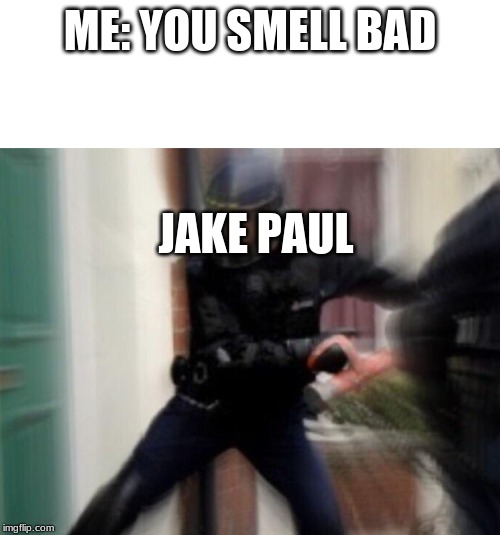 ME: YOU SMELL BAD; JAKE PAUL | image tagged in fbi door breach | made w/ Imgflip meme maker