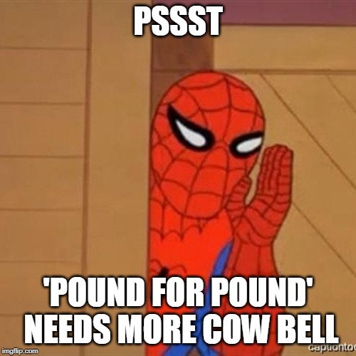 Psst | PSSST; 'POUND FOR POUND' NEEDS MORE COW BELL | image tagged in psst | made w/ Imgflip meme maker