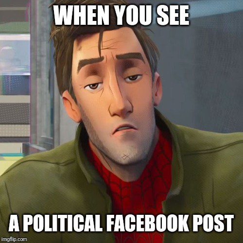 Depressed spider-man | WHEN YOU SEE; A POLITICAL FACEBOOK POST | image tagged in depressed spider-man | made w/ Imgflip meme maker