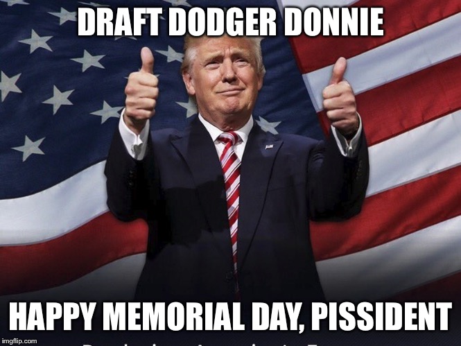 Donald Trump Thumbs Up | DRAFT DODGER DONNIE; HAPPY MEMORIAL DAY, PISSIDENT | image tagged in donald trump thumbs up | made w/ Imgflip meme maker