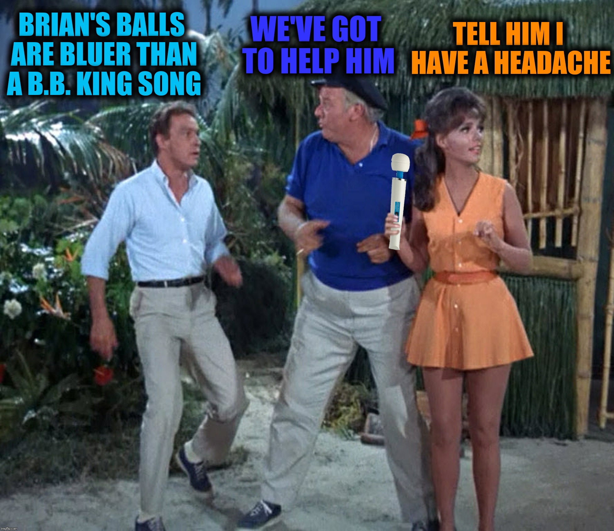 BRIAN'S BALLS ARE BLUER THAN A B.B. KING SONG TELL HIM I HAVE A HEADACHE WE'VE GOT TO HELP HIM | made w/ Imgflip meme maker
