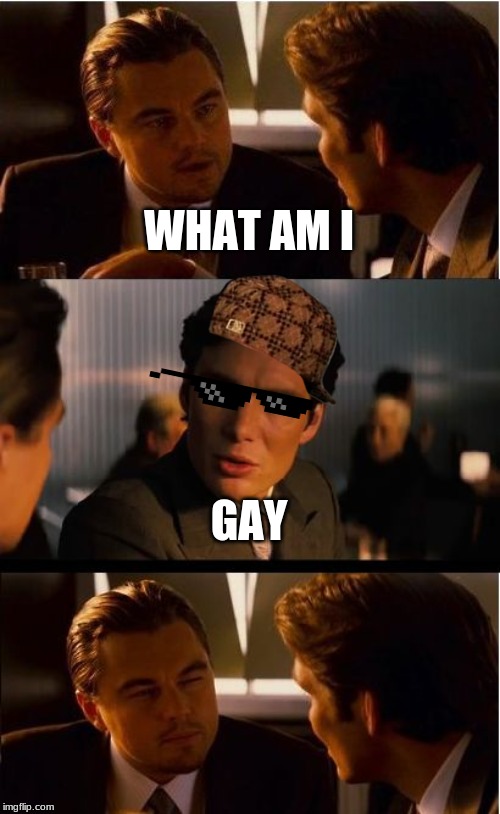 Inception Meme | WHAT AM I; GAY | image tagged in memes,inception | made w/ Imgflip meme maker