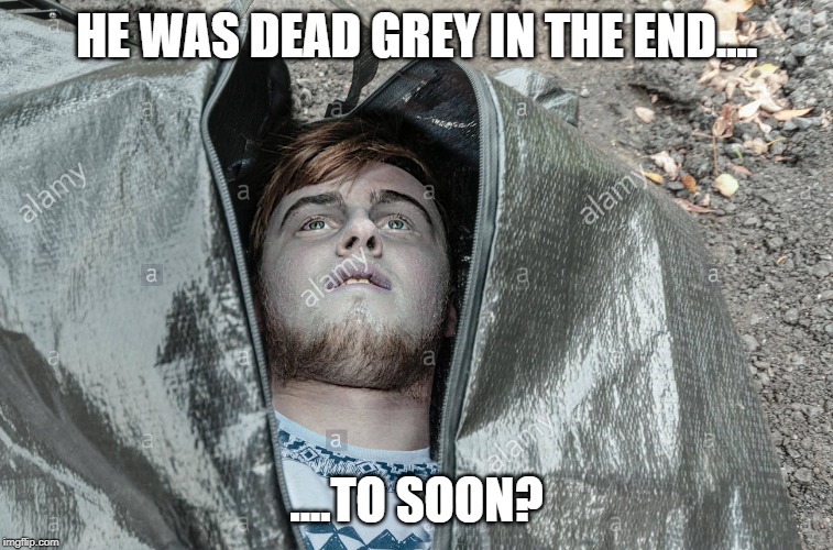 HE WAS DEAD GREY IN THE END.... ....TO SOON? | made w/ Imgflip meme maker