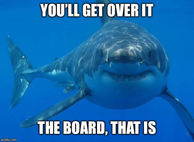 Straight White Shark | YOU’LL GET OVER IT THE BOARD, THAT IS | image tagged in straight white shark | made w/ Imgflip meme maker