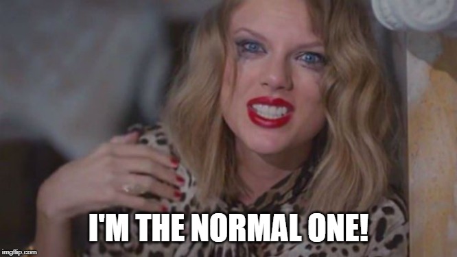 Taylor Swift Crazy | I'M THE NORMAL ONE! | image tagged in taylor swift crazy | made w/ Imgflip meme maker