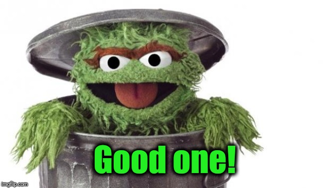 Oscar trashcan Sesame street | Good one! | image tagged in oscar trashcan sesame street | made w/ Imgflip meme maker