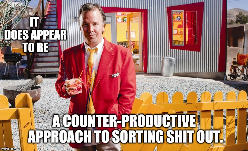 IT DOES APPEAR TO BE A COUNTER-PRODUCTIVE APPROACH TO SORTING SHIT OUT. | made w/ Imgflip meme maker