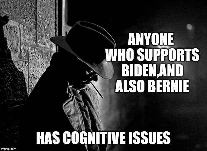 ANYONE WHO SUPPORTS BIDEN,AND ALSO BERNIE HAS COGNITIVE ISSUES | made w/ Imgflip meme maker