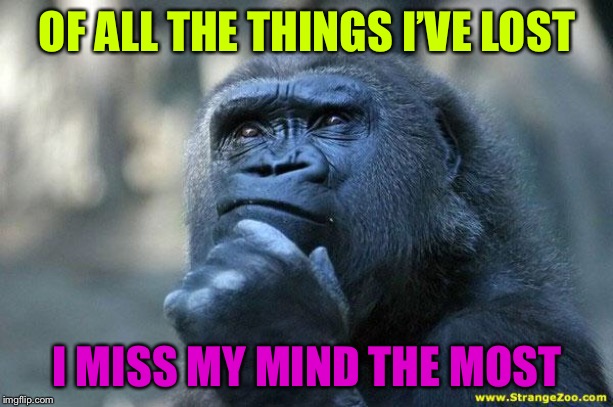 Deep Thoughts | OF ALL THE THINGS I’VE LOST; I MISS MY MIND THE MOST | image tagged in deep thoughts | made w/ Imgflip meme maker