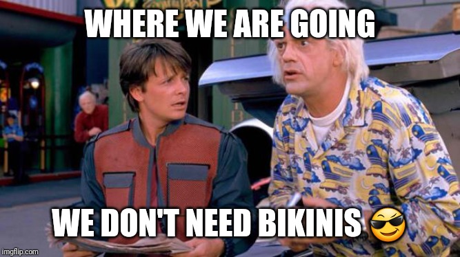 Back to the Future | WHERE WE ARE GOING WE DON'T NEED BIKINIS ? | image tagged in back to the future | made w/ Imgflip meme maker