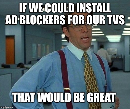 No ads please |  IF WE COULD INSTALL AD BLOCKERS FOR OUR TVS; THAT WOULD BE GREAT | image tagged in memes,that would be great,tv | made w/ Imgflip meme maker