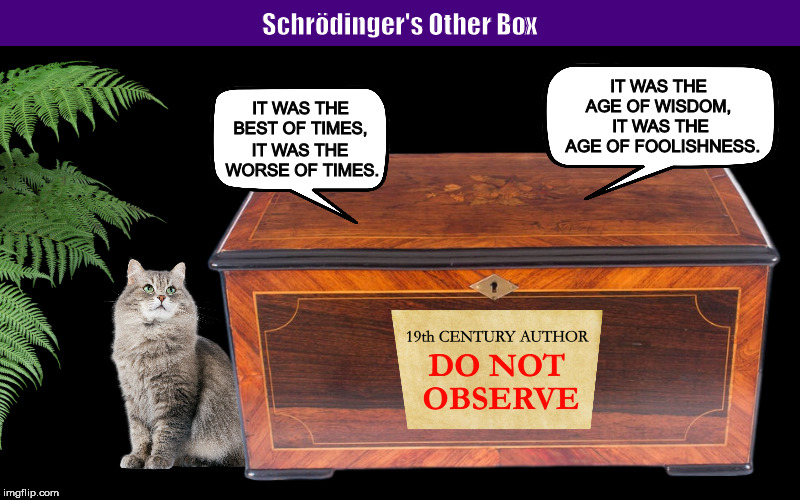 Holy Crackers!-May 25th-June 1st Make your own Meme template week | image tagged in schrodinger's cat,schrodinger's box,memes,charles dickens,schrodinger,quantum mechanics,ScienceHumour | made w/ Imgflip meme maker