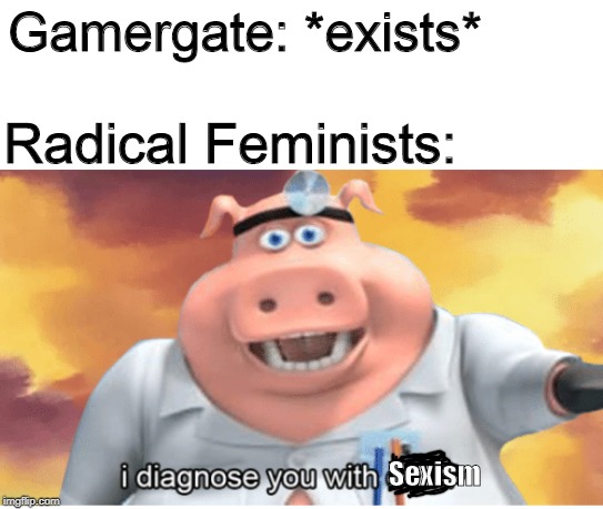 I diagnose you with dead | Gamergate: *exists*; Radical Feminists:; Sexism | image tagged in i diagnose you with dead,memes | made w/ Imgflip meme maker