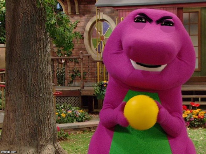Angry Barney | image tagged in angry barney | made w/ Imgflip meme maker