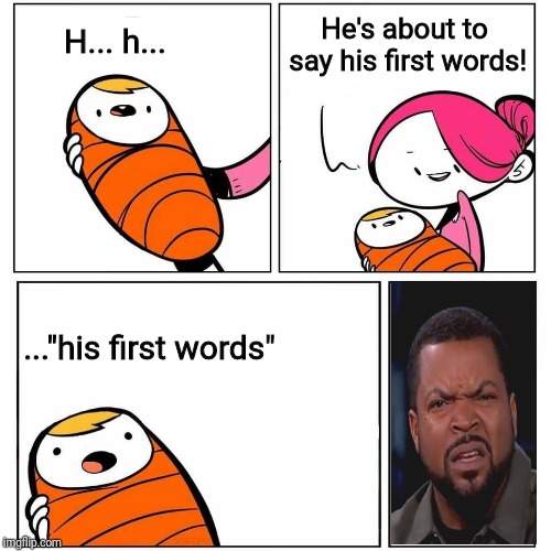 Wow, she can see the future! |  He's about to say his first words! H... h... ..."his first words" | image tagged in baby's first word | made w/ Imgflip meme maker