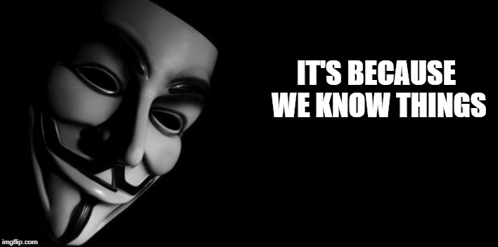 Anonymous | IT'S BECAUSE WE KNOW THINGS | image tagged in anonymous | made w/ Imgflip meme maker