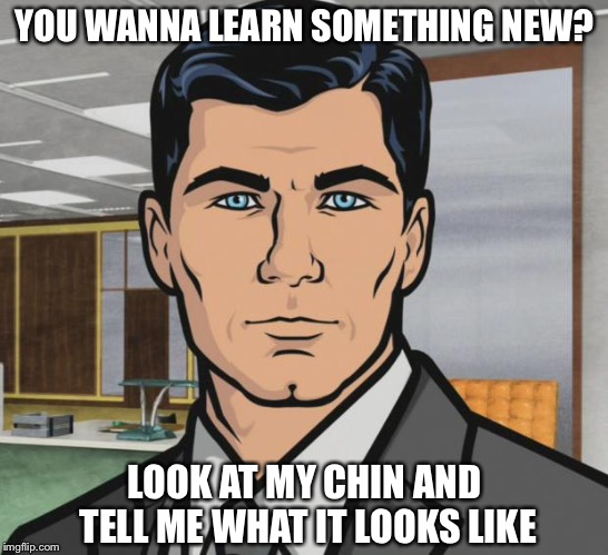 Here's Something Interesting To Learn! | YOU WANNA LEARN SOMETHING NEW? LOOK AT MY CHIN AND TELL ME WHAT IT LOOKS LIKE | image tagged in memes,archer,learning,the more you know | made w/ Imgflip meme maker