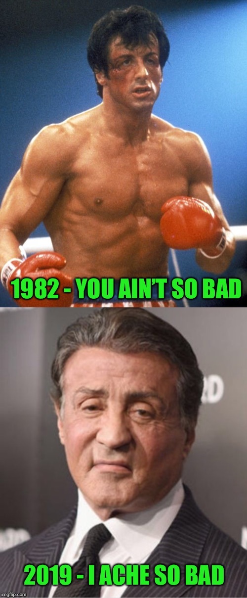 Then and now | image tagged in rocky balboa,sylvester stallone,getting older,sucks,frontpage,triumph_9 | made w/ Imgflip meme maker