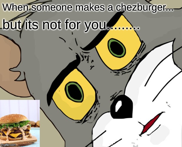 Unsettled Tom Meme | When someone makes a chezburger... but its not for you......... | image tagged in memes,unsettled tom | made w/ Imgflip meme maker