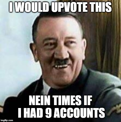 I WOULD UPVOTE THIS NEIN TIMES IF I HAD 9 ACCOUNTS | image tagged in laughing hitler | made w/ Imgflip meme maker