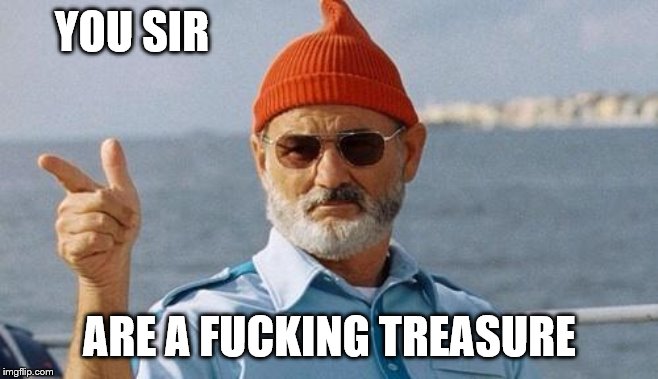 Bill Murray wishes you a happy birthday | YOU SIR ARE A F**KING TREASURE | image tagged in bill murray wishes you a happy birthday | made w/ Imgflip meme maker