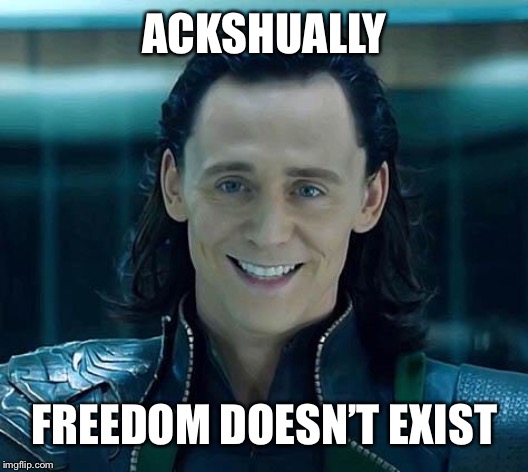 Loki | ACKSHUALLY FREEDOM DOESN’T EXIST | image tagged in loki | made w/ Imgflip meme maker